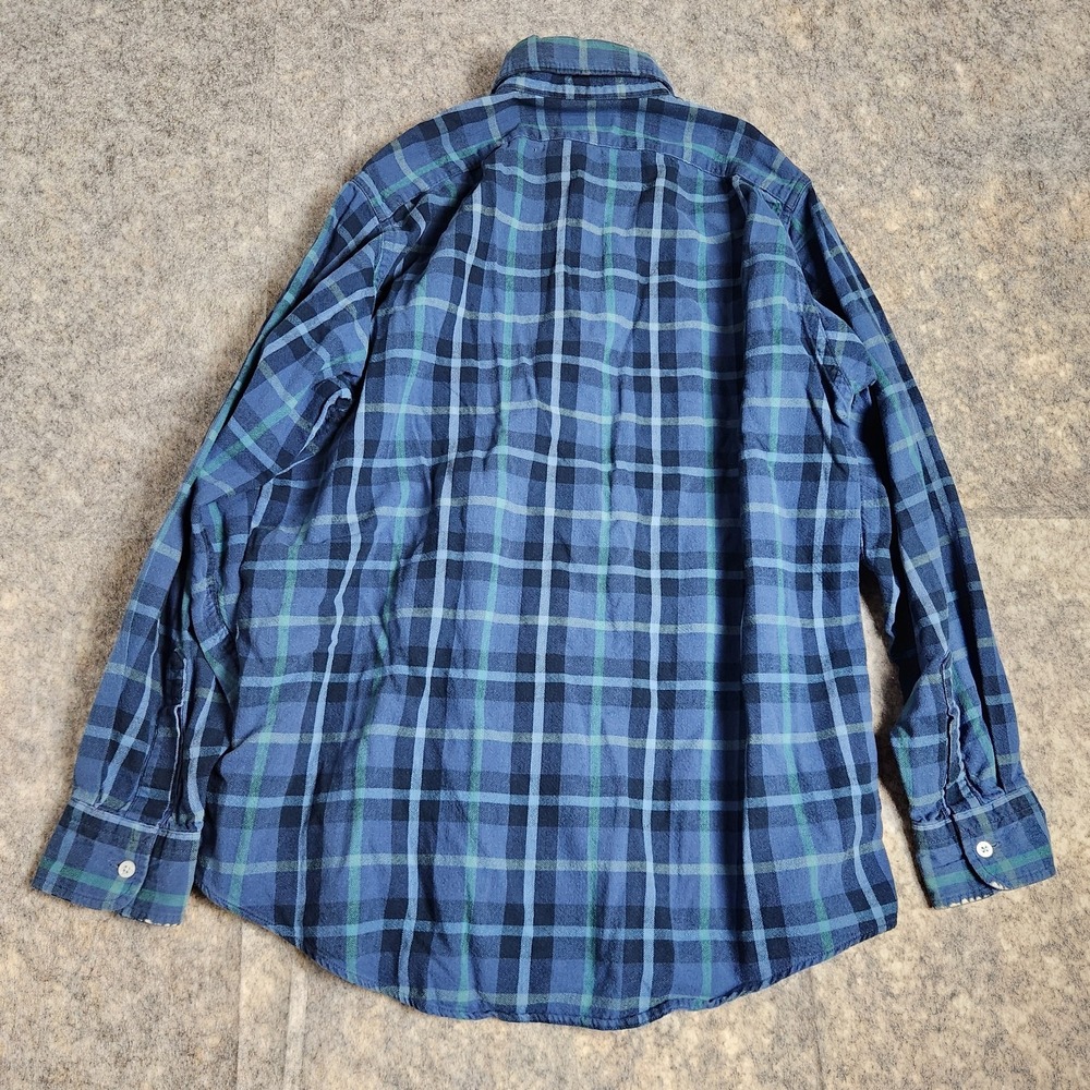 LL Bean VTG 90s Flannel Shirt Men M Blue Scotch Plaid Button Up Long Sleeve - Picture 2 of 6